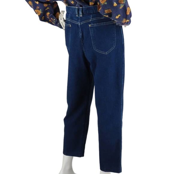 80s Vintage Dark Blue Hipster Rock Grunge New Wave High Waisted Mom Denim Jeans - Picture 1 of 7